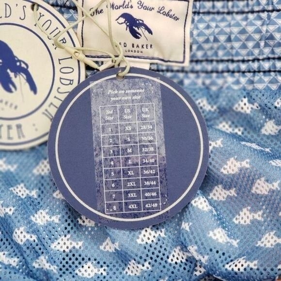 Ted Baker Large Geo Print Swim Shorts Men's Size 3/Medium Navy Blue Red - Picture 7 of 11